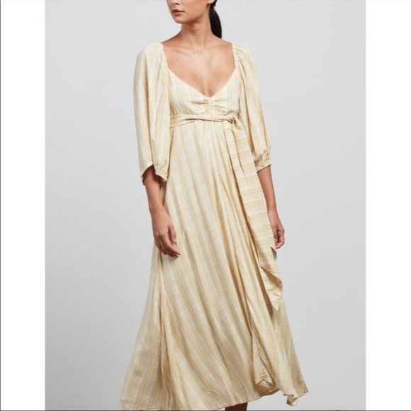 Faithfull the Brand Check Imanie Midi Dress in Beige - Picture 3 of 10